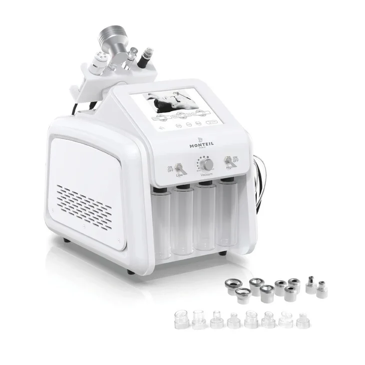 Young woman lying on cosmetologist's table during rejuvenation procedure.<br />
